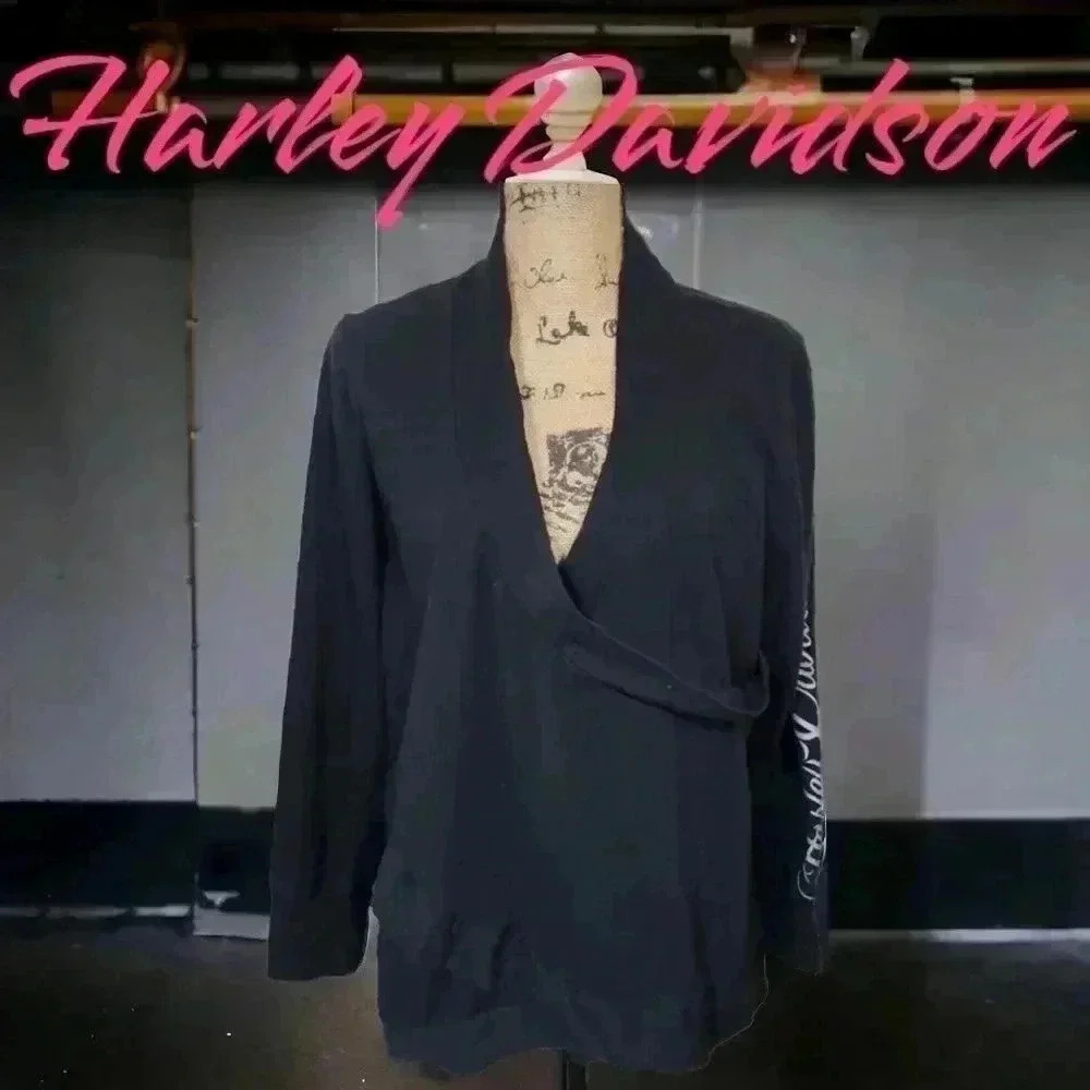 Harley Davidson Womens Wrap Ruffled bottom long sleeve blouse. Size 1x - Picture 2 of 9